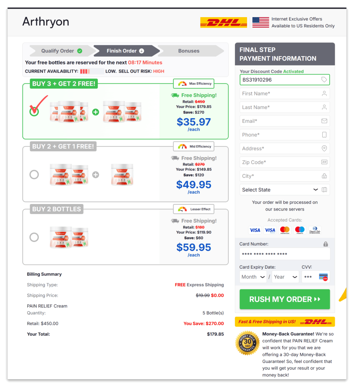 Arthryon Heat Relief Cream Secure Checkout Page